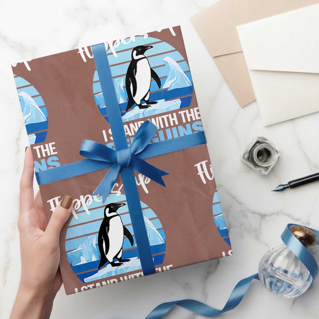 Funny Penguin Resist Wrapping Paper Roll Flippers Up I Stand With The Penguins - Wonder Print Shop