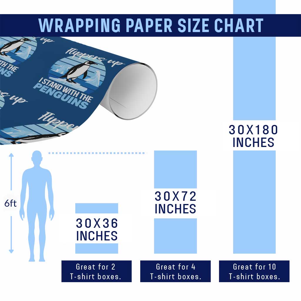 Funny Penguin Resist Wrapping Paper Roll Flippers Up I Stand With The Penguins - Wonder Print Shop