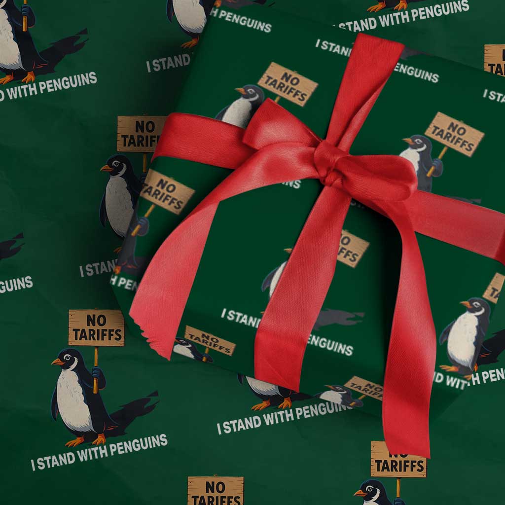 Funny Penguin Resist Wrapping Paper Roll No Tariffs I Stand With Penguins - Wonder Print Shop