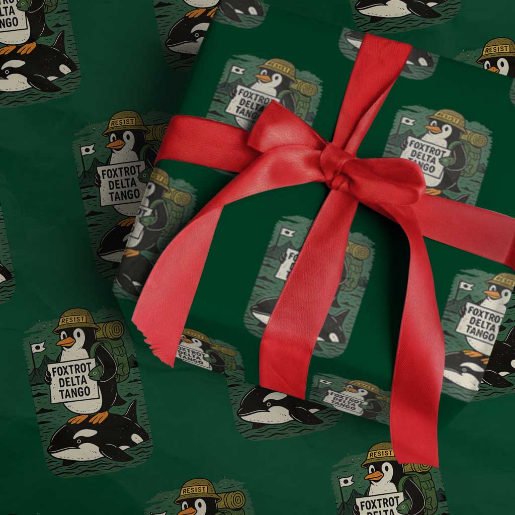 Funny Penguin Resist Wrapping Paper Roll No Tarriffs Activism Graphic - Wonder Print Shop