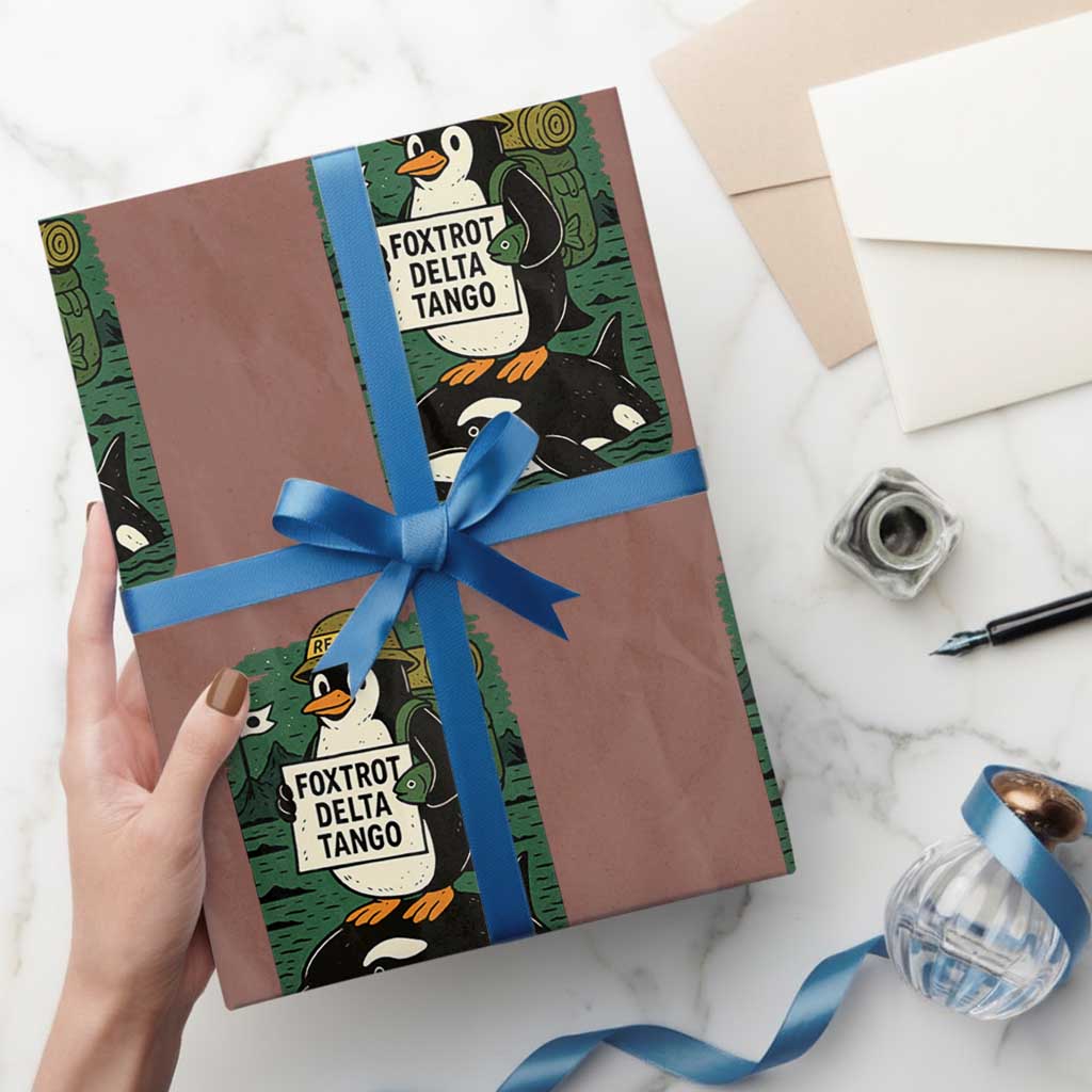 Funny Penguin Resist Wrapping Paper Roll No Tarriffs Activism Graphic - Wonder Print Shop