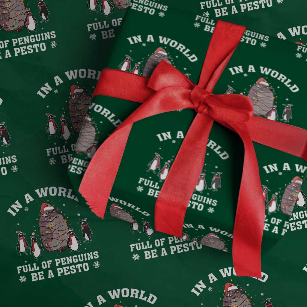 Funny Pesto Christmas Penguin Wrapping Paper Roll In A World Full Of Penguins Be A Pesto Xmas Santa Hat - Wonder Print Shop