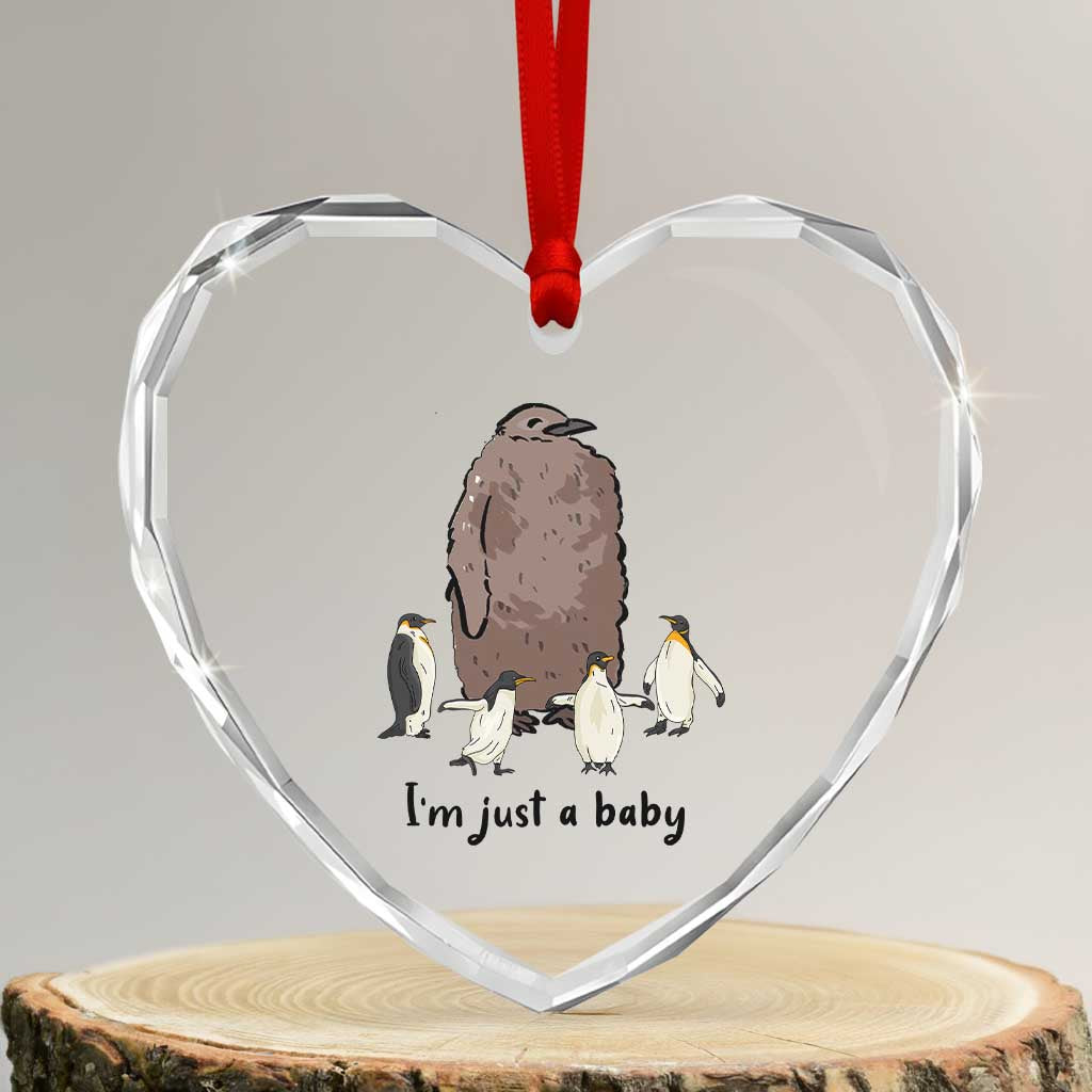 Funny Pesto The Penguin Heart Crystal Glass Ornament I'm Just A Baby Meme - Wonder Print Shop