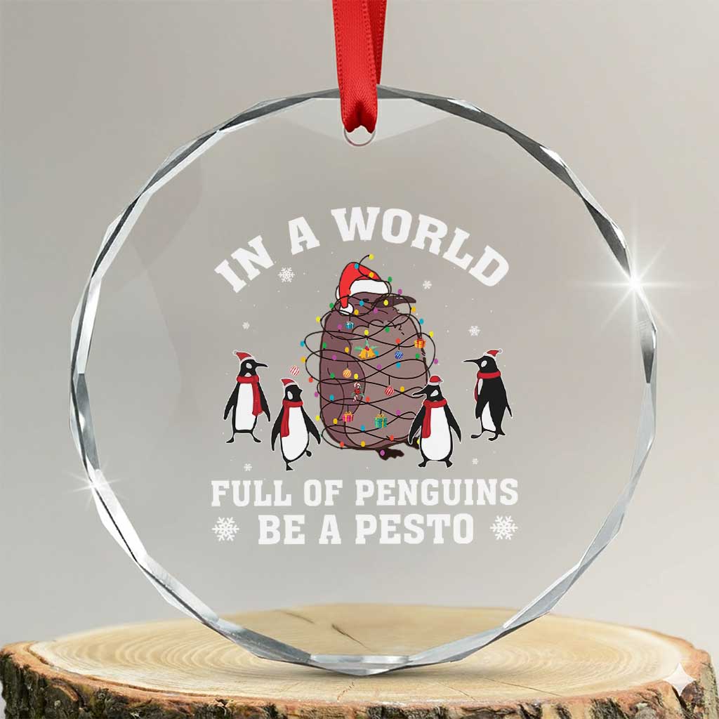 Funny Pesto Xmas Penguin Crystal Glass Ornament In A World Full Of Penguins Be A Pesto Xmas Santa Hat TS11
