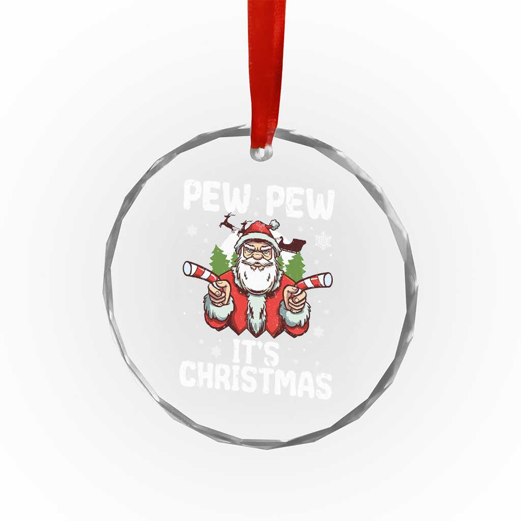 Funny Pew Pew Santa Christmas Crystal Glass Ornament Angry Santa with Candy Cane Guns Holiday Humor - Wonder Print Shop