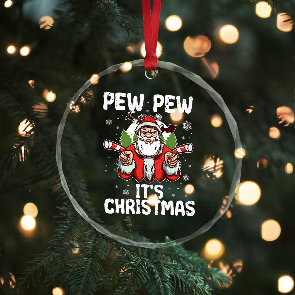 Funny Pew Pew Santa Christmas Crystal Glass Ornament Angry Santa with Candy Cane Guns Holiday Humor - Wonder Print Shop