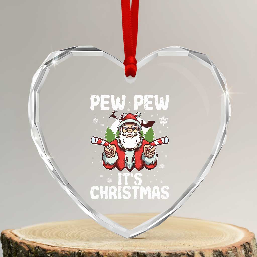 Funny Pew Pew Santa Christmas Heart Crystal Glass Ornament Angry Santa with Candy Cane Guns Holiday Humor - Wonder Print Shop