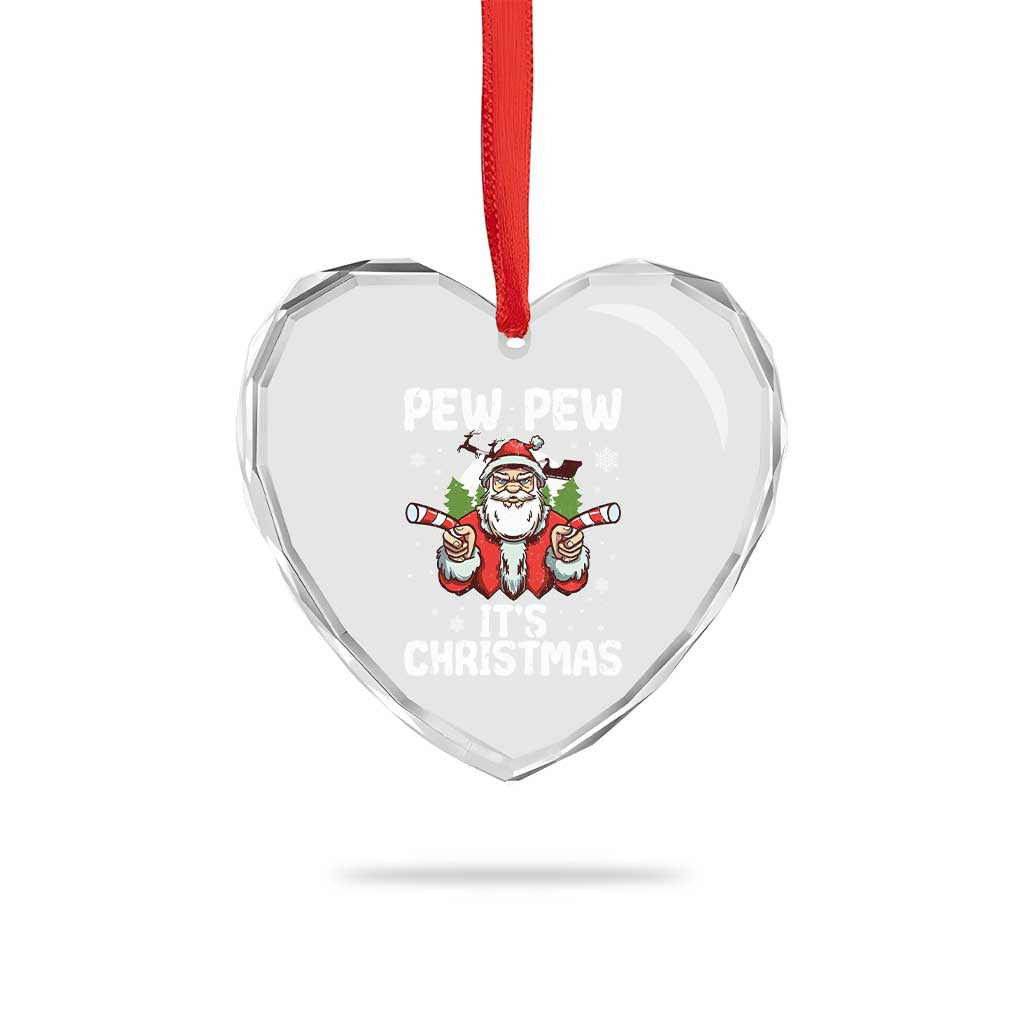 Funny Pew Pew Santa Christmas Heart Crystal Glass Ornament Angry Santa with Candy Cane Guns Holiday Humor - Wonder Print Shop