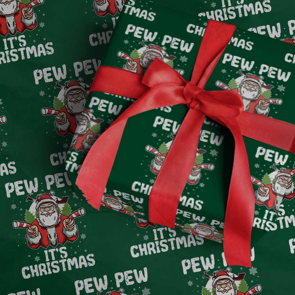 Funny Pew Pew Santa Christmas Wrapping Paper Roll Angry Santa with Candy Cane Guns Holiday Humor - Wonder Print Shop