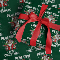 Funny Pew Pew Santa Christmas Wrapping Paper Roll Angry Santa with Candy Cane Guns Holiday Humor - Wonder Print Shop