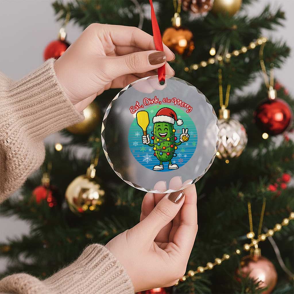 Funny Pickleball Xmas Crystal Glass Ornament Eat Dink And Be Merry Gift For Players TS12