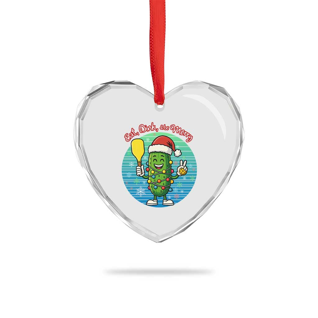 Funny Pickleball Xmas Heart Crystal Glass Ornament Eat Dink And Be Merry Gift For Players - Wonder Print Shop