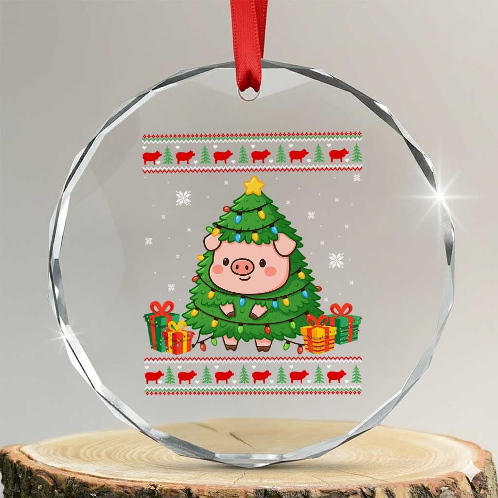 Funny Pig Christmas Tree Ugly Sweater Crystal Glass Ornament Farm Animal Gift - Wonder Print Shop