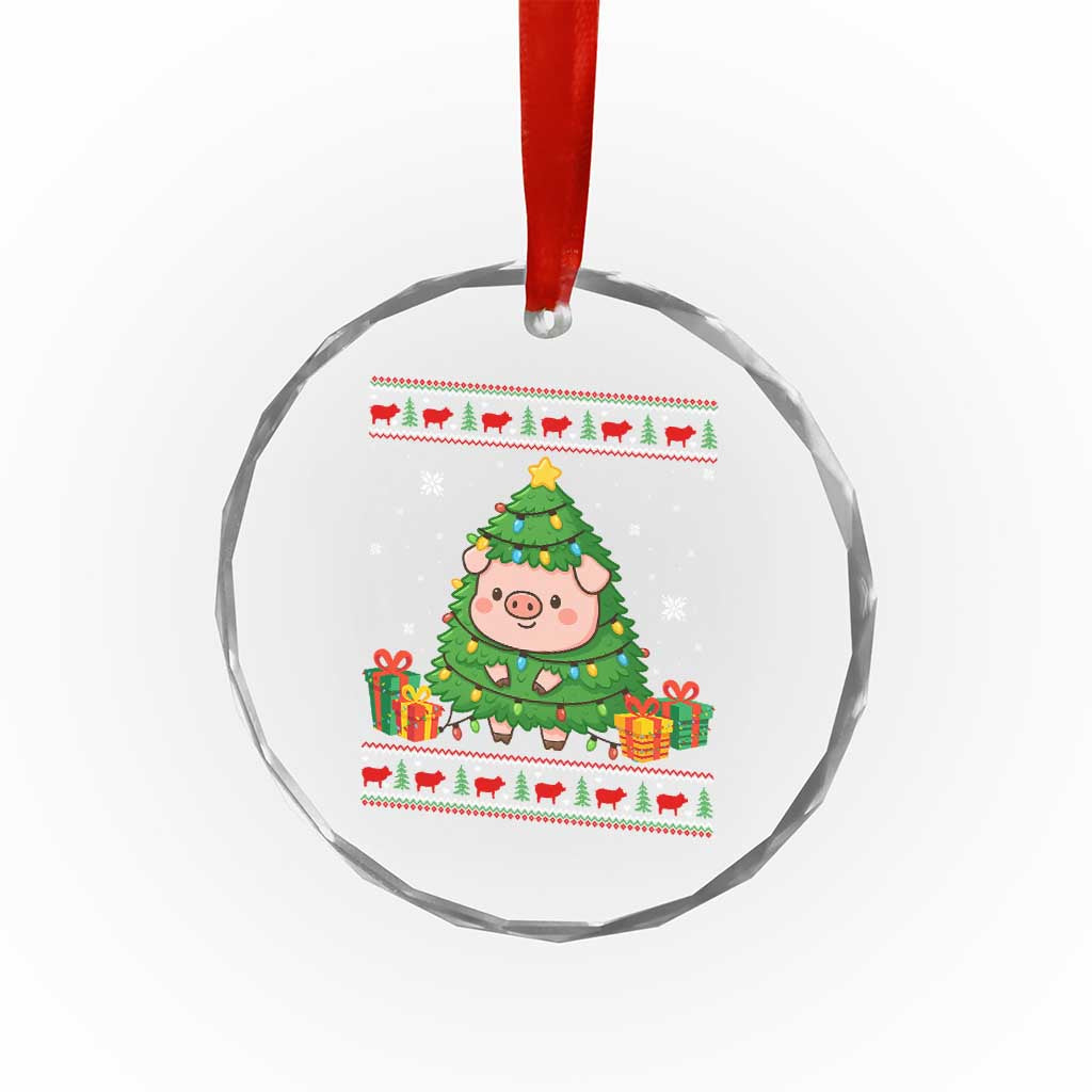Funny Pig Christmas Tree Ugly Sweater Crystal Glass Ornament Farm Animal Gift - Wonder Print Shop