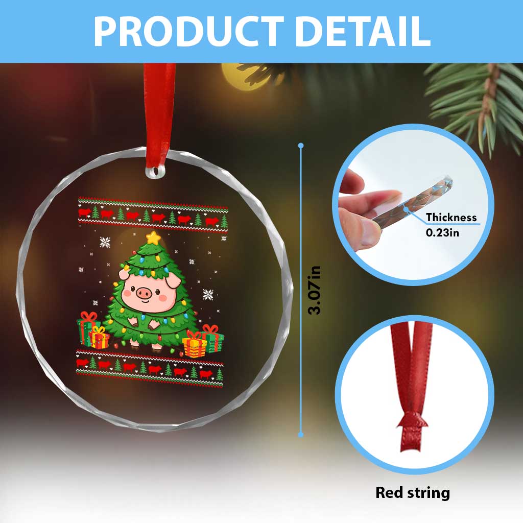 Funny Pig Christmas Tree Ugly Sweater Crystal Glass Ornament Farm Animal Gift - Wonder Print Shop