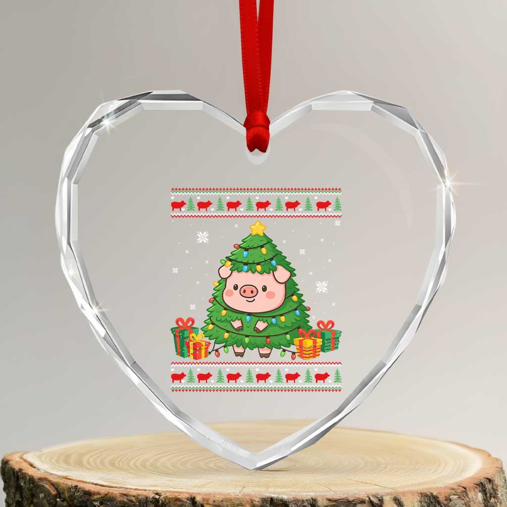 Funny Pig Christmas Tree Ugly Sweater Heart Crystal Glass Ornament Farm Animal Gift - Wonder Print Shop