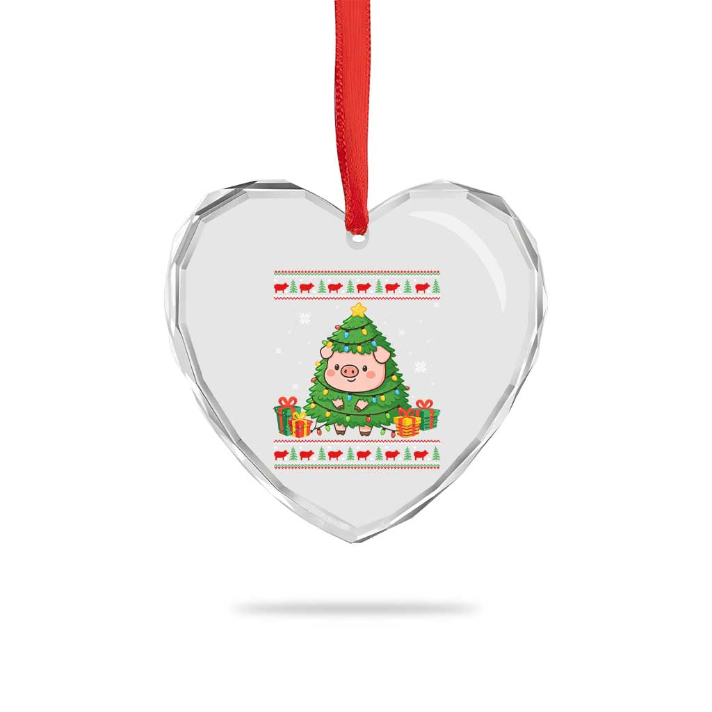 Funny Pig Christmas Tree Ugly Sweater Heart Crystal Glass Ornament Farm Animal Gift - Wonder Print Shop