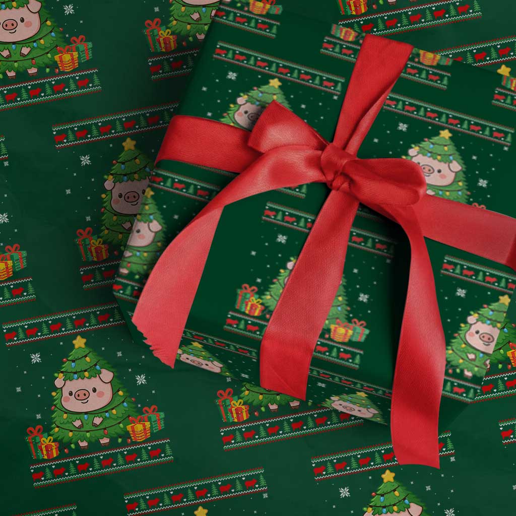 Funny Pig Christmas Tree Ugly Sweater Wrapping Paper Roll Farm Animal Gift - Wonder Print Shop