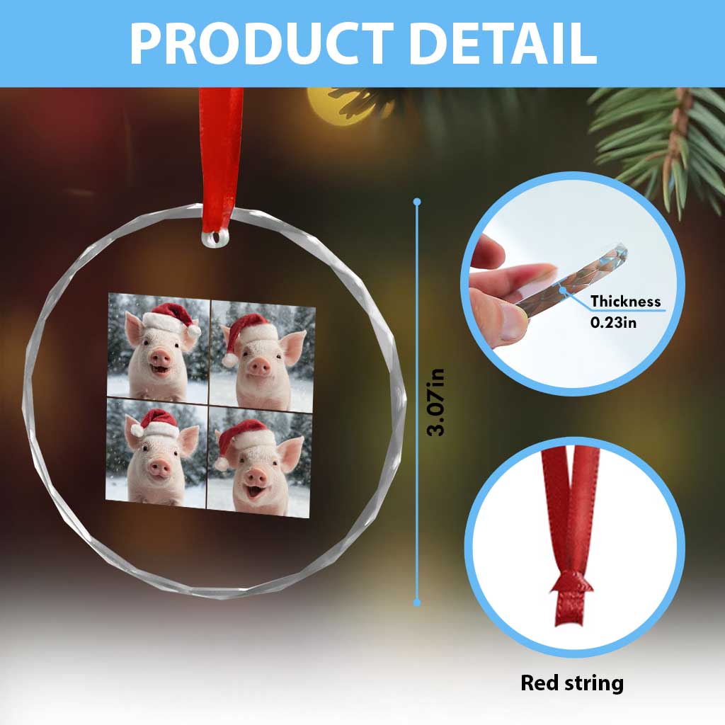 Funny Pig With Santa Hat Photobooth Crystal Glass Ornament Christmas Gift - Wonder Print Shop