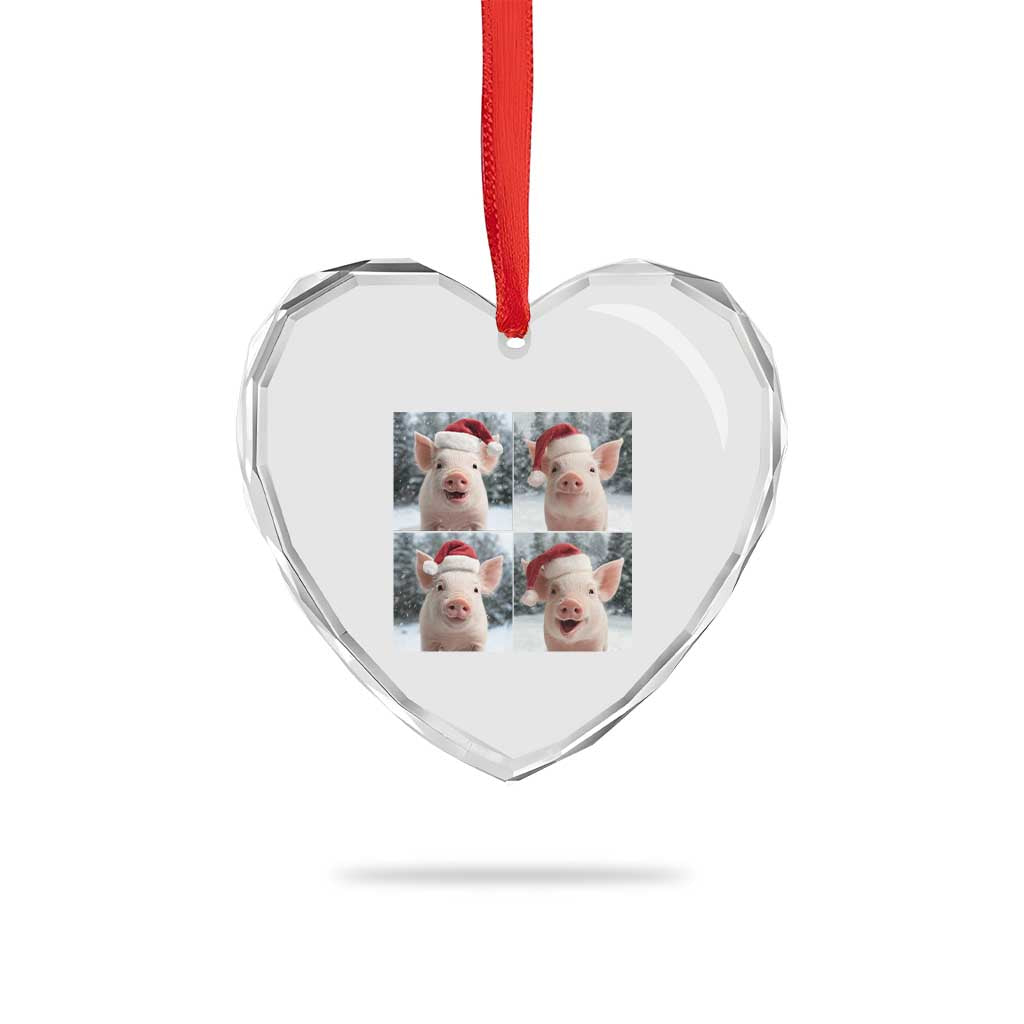 Funny Pig With Santa Hat Photobooth Heart Crystal Glass Ornament Christmas Gift - Wonder Print Shop