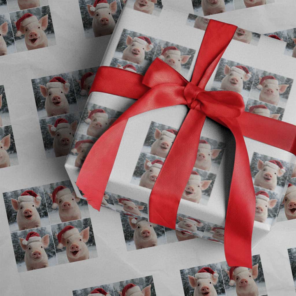 Funny Pig With Santa Hat Photobooth Wrapping Paper Roll Christmas Gift - Wonder Print Shop