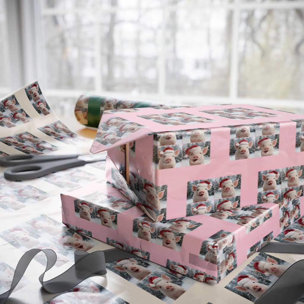 Funny Pig With Santa Hat Photobooth Wrapping Paper Roll Christmas Gift - Wonder Print Shop
