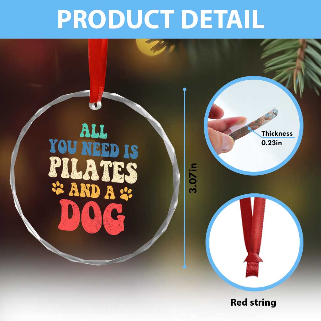 Funny Pilates Dog Lover Crystal Glass Ornament Retro All You Need Is Pilates And A Dog