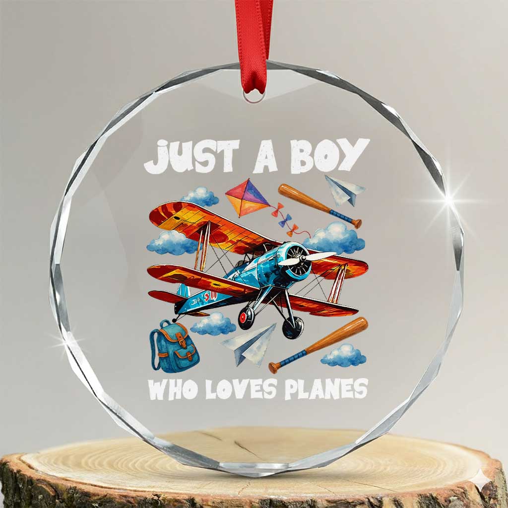 Funny Pilot Airplane Lovers Crystal Glass Ornament Just A Boy Who Loves Planes - Wonder Print Shop