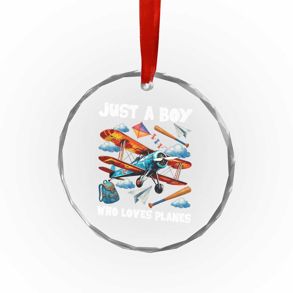 Funny Pilot Airplane Lovers Crystal Glass Ornament Just A Boy Who Loves Planes - Wonder Print Shop