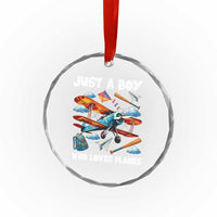 Funny Pilot Airplane Lovers Crystal Glass Ornament Just A Boy Who Loves Planes - Wonder Print Shop