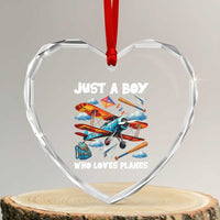 Funny Pilot Airplane Lovers Heart Crystal Glass Ornament Just A Boy Who Loves Planes - Wonder Print Shop