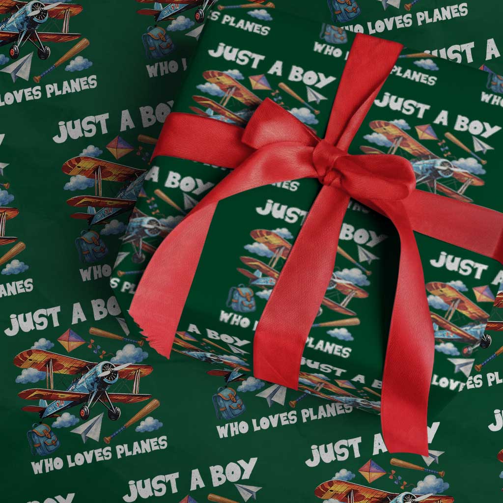 Funny Pilot Airplane Lovers Wrapping Paper Roll Just A Boy Who Loves Planes - Wonder Print Shop