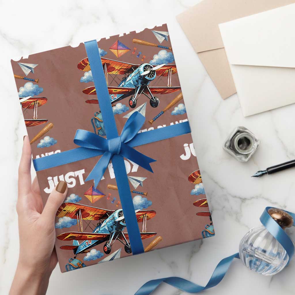 Funny Pilot Airplane Lovers Wrapping Paper Roll Just A Boy Who Loves Planes - Wonder Print Shop