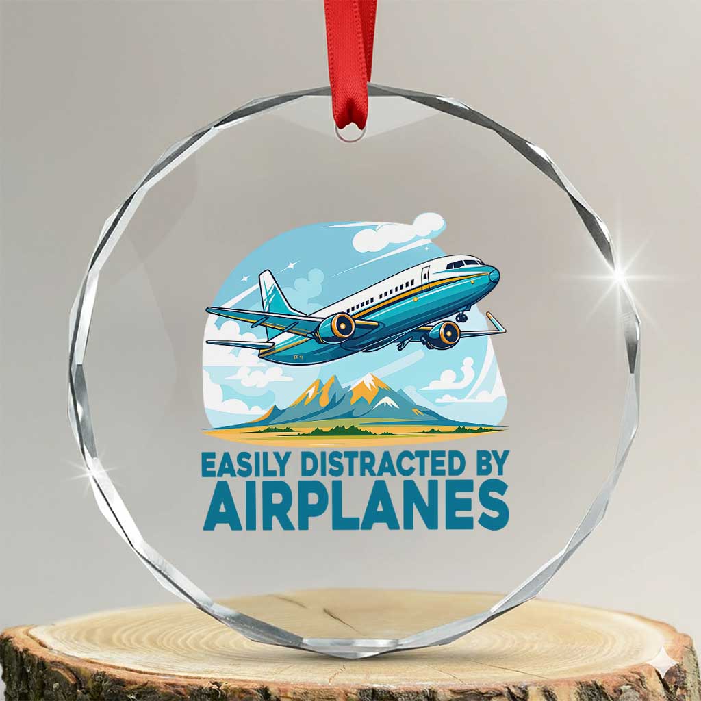Funny Pilot Aviation Crystal Glass Ornament Easily Distracted By Airplanes Lover - Wonder Print Shop