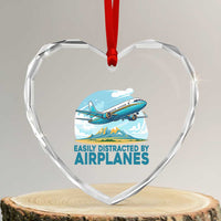 Funny Pilot Aviation Heart Crystal Glass Ornament Easily Distracted By Airplanes Lover - Wonder Print Shop