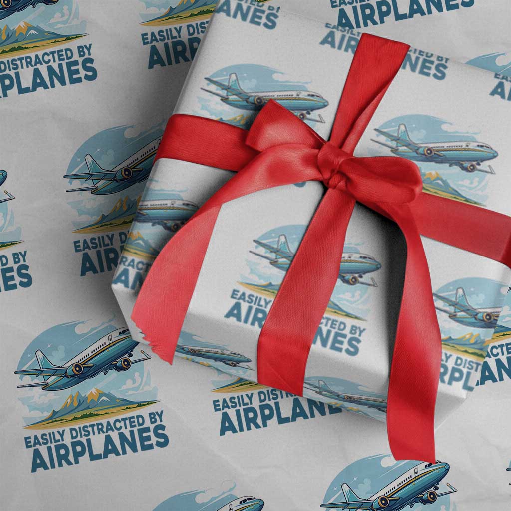 Funny Pilot Aviation Wrapping Paper Roll Easily Distracted By Airplanes Lover - Wonder Print Shop