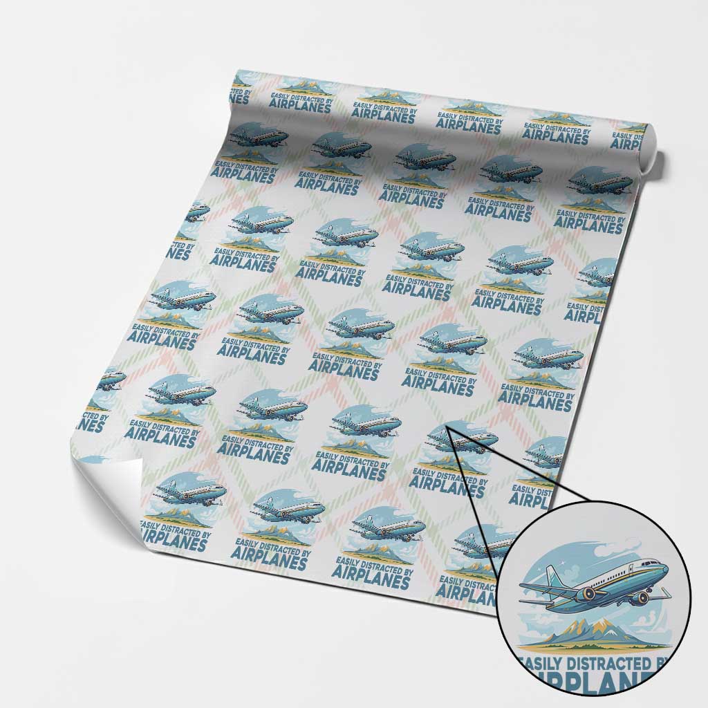 Funny Pilot Aviation Wrapping Paper Roll Easily Distracted By Airplanes Lover - Wonder Print Shop