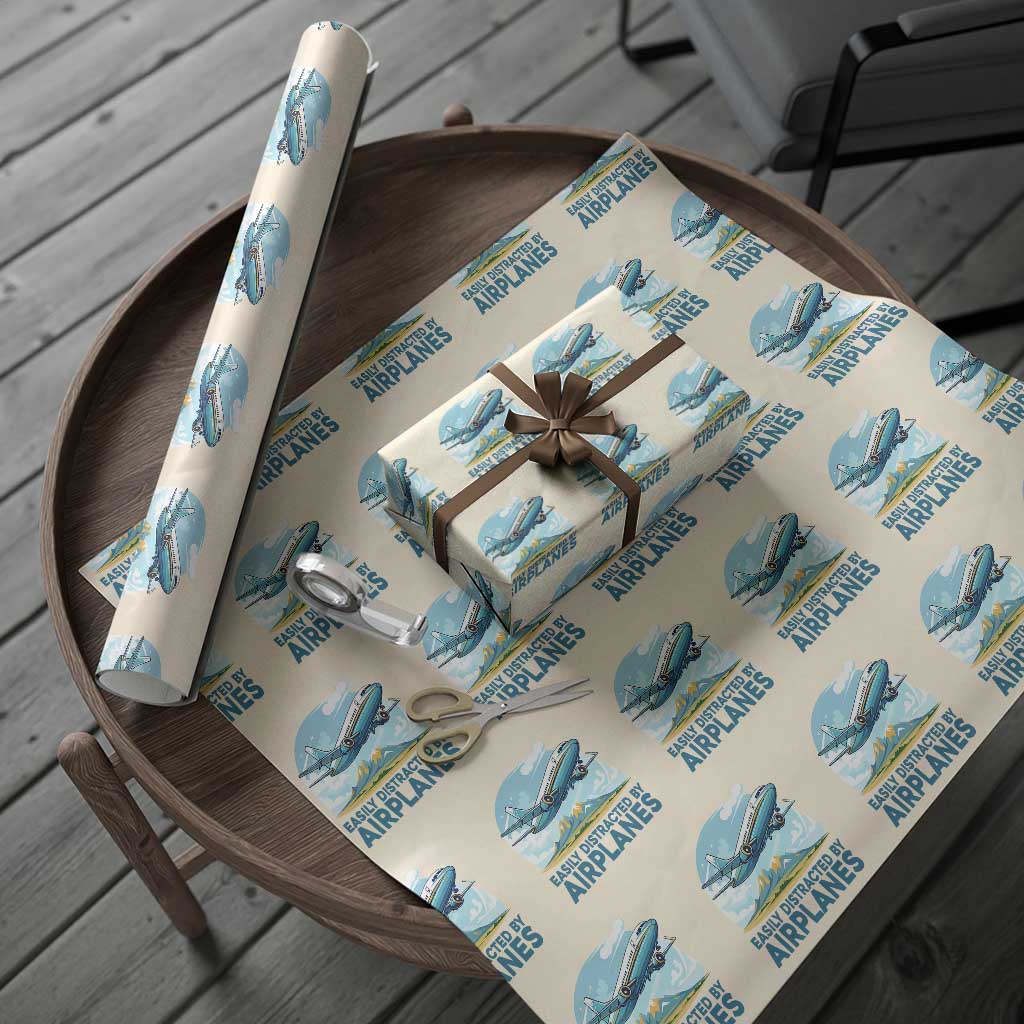 Funny Pilot Aviation Wrapping Paper Roll Easily Distracted By Airplanes Lover - Wonder Print Shop