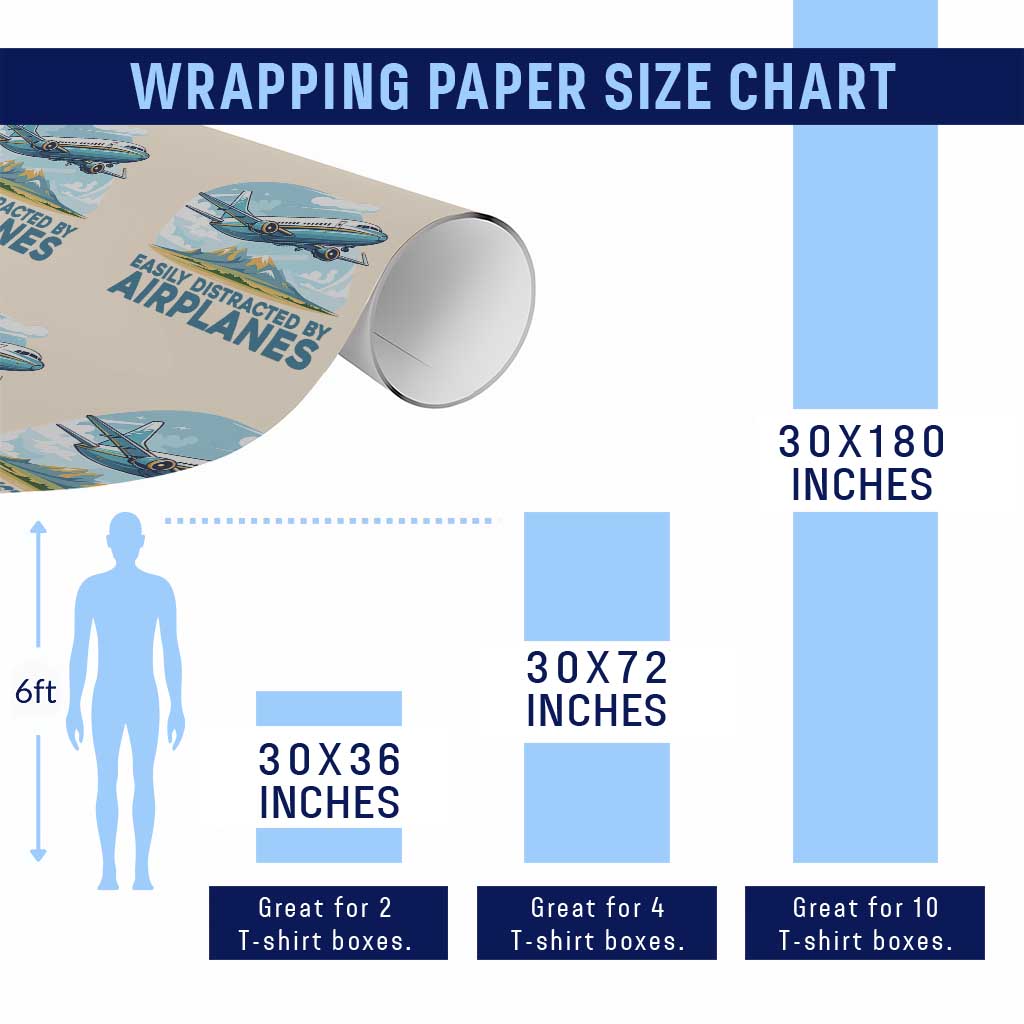 Funny Pilot Aviation Wrapping Paper Roll Easily Distracted By Airplanes Lover - Wonder Print Shop