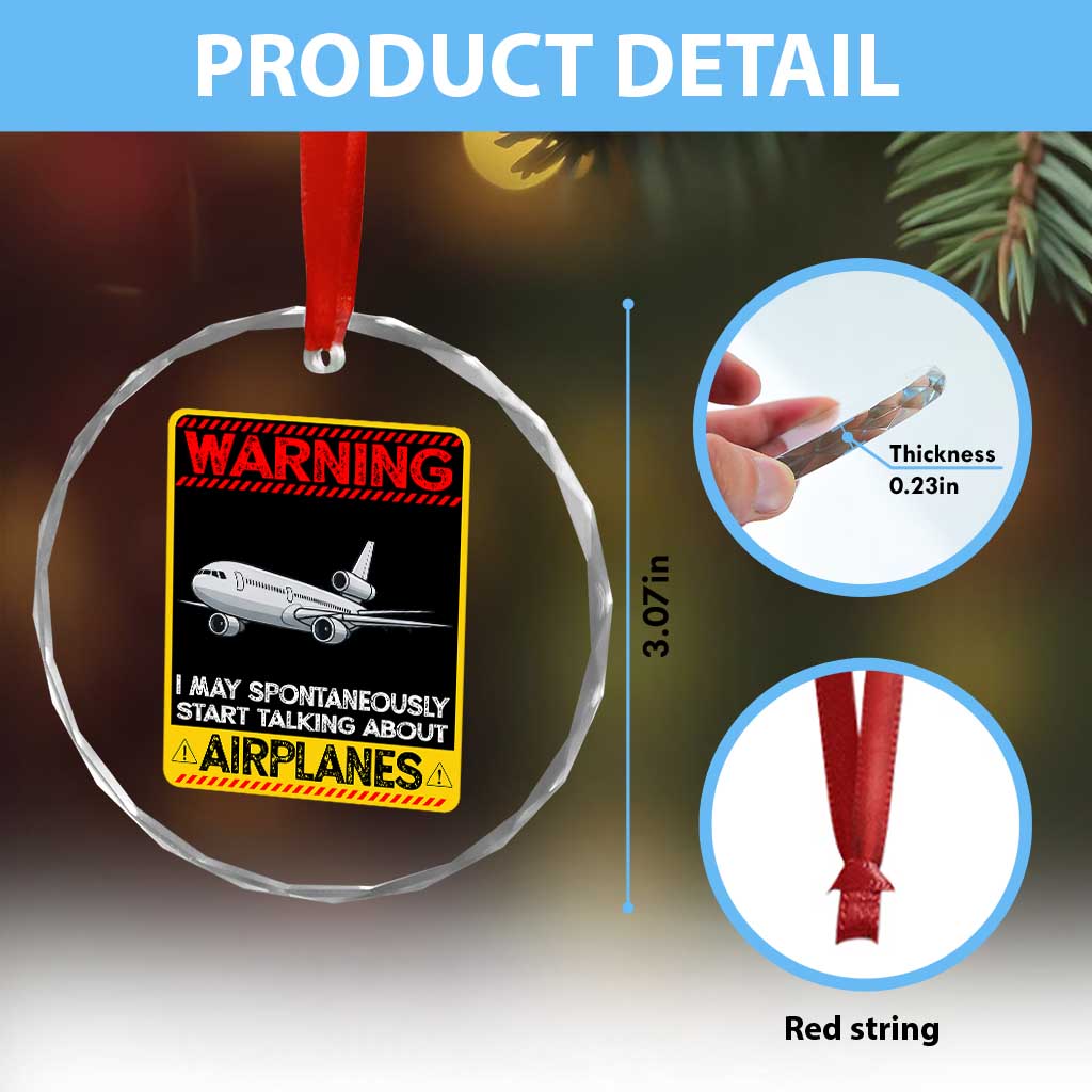 Funny Pilot Crystal Glass Ornament Warning May Spontaneously Talk About Airplanes - Wonder Print Shop