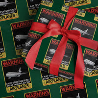 Funny Pilot Wrapping Paper Roll Warning May Spontaneously Talk About Airplanes - Wonder Print Shop