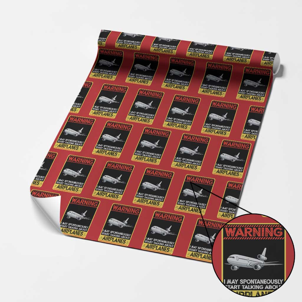 Funny Pilot Wrapping Paper Roll Warning May Spontaneously Talk About Airplanes - Wonder Print Shop