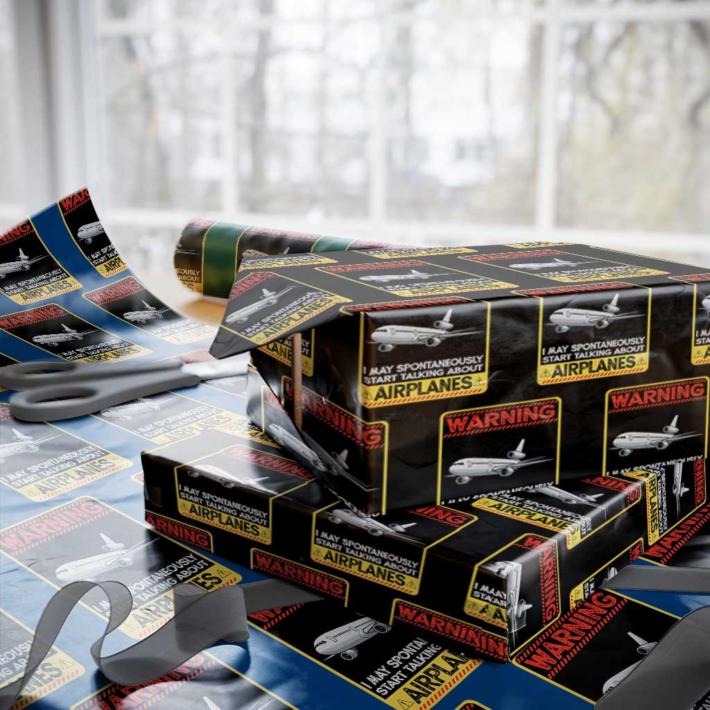 Funny Pilot Wrapping Paper Roll Warning May Spontaneously Talk About Airplanes - Wonder Print Shop