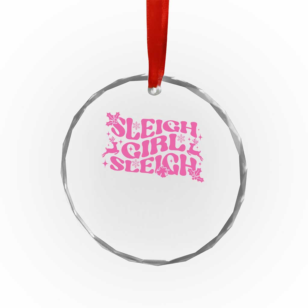 Funny Pink Christmas Crystal Glass Ornament Sleigh Girl Sleigh Reindeer - Wonder Print Shop