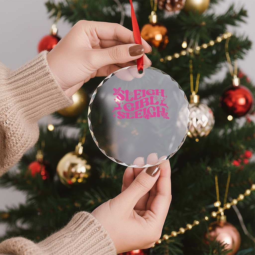 Funny Pink Christmas Crystal Glass Ornament Sleigh Girl Sleigh Reindeer - Wonder Print Shop