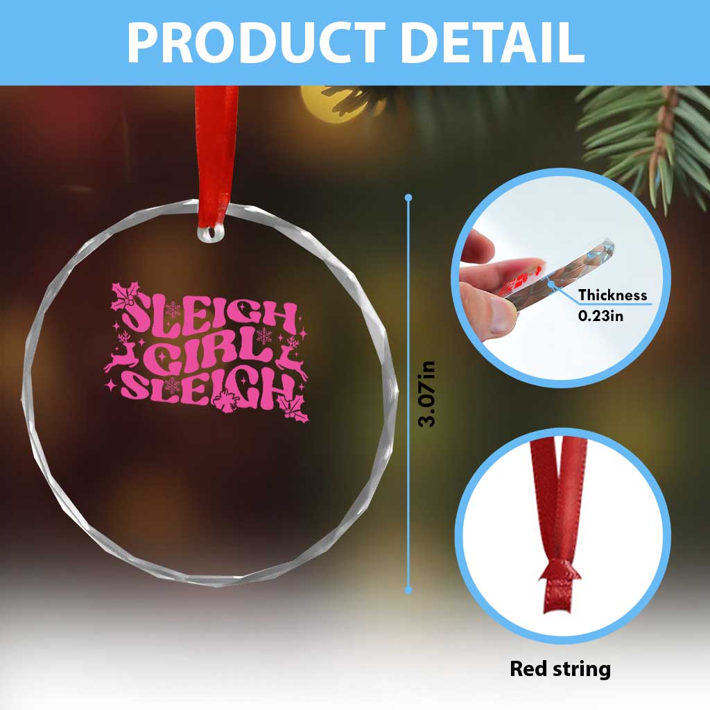 Funny Pink Christmas Crystal Glass Ornament Sleigh Girl Sleigh Reindeer - Wonder Print Shop