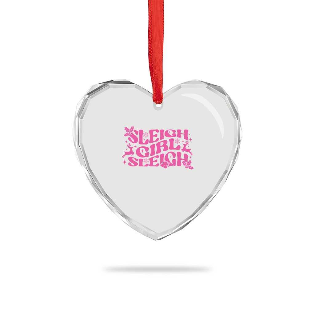 Funny Pink Christmas Heart Crystal Glass Ornament Sleigh Girl Sleigh Reindeer - Wonder Print Shop