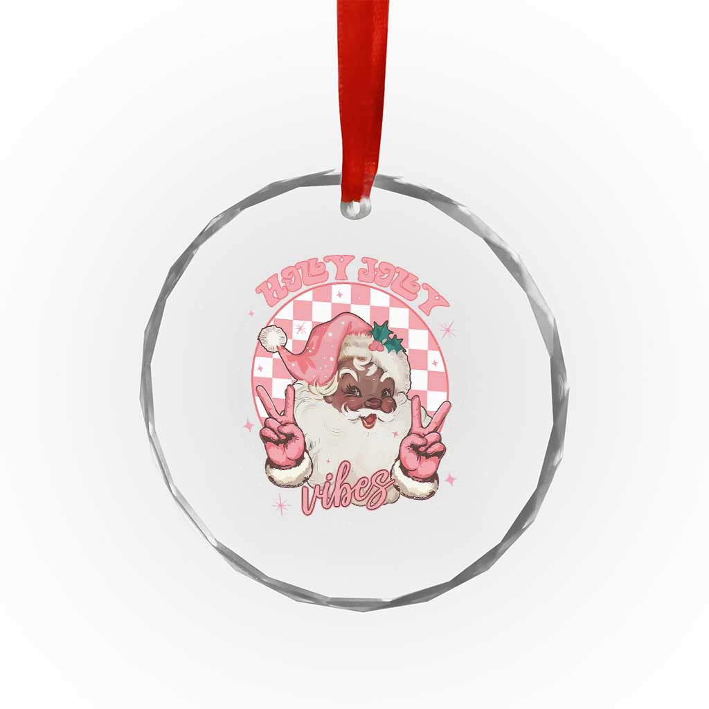 Funny Pink Christmas Retro Black Santa Crystal Glass Ornament Holly Jolly Vibes - Wonder Print Shop