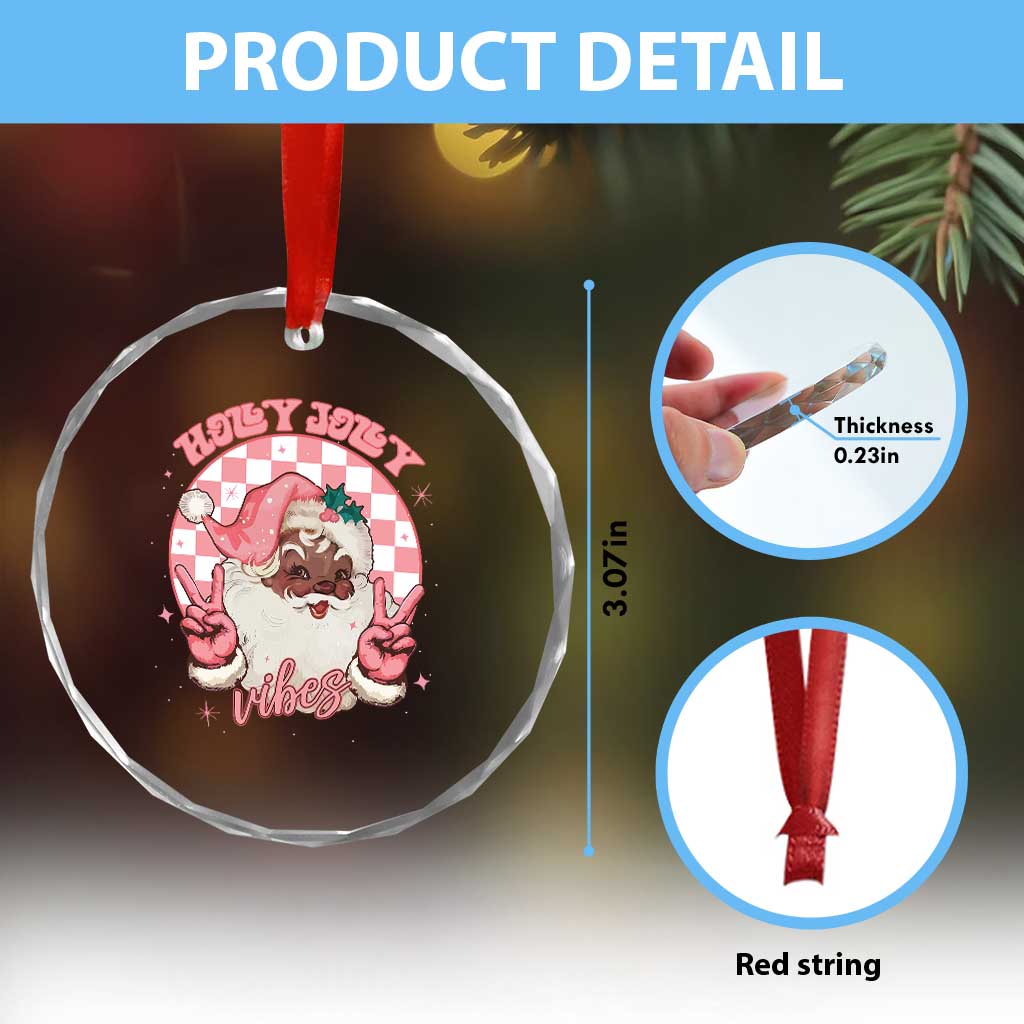 Funny Pink Christmas Retro Black Santa Crystal Glass Ornament Holly Jolly Vibes - Wonder Print Shop