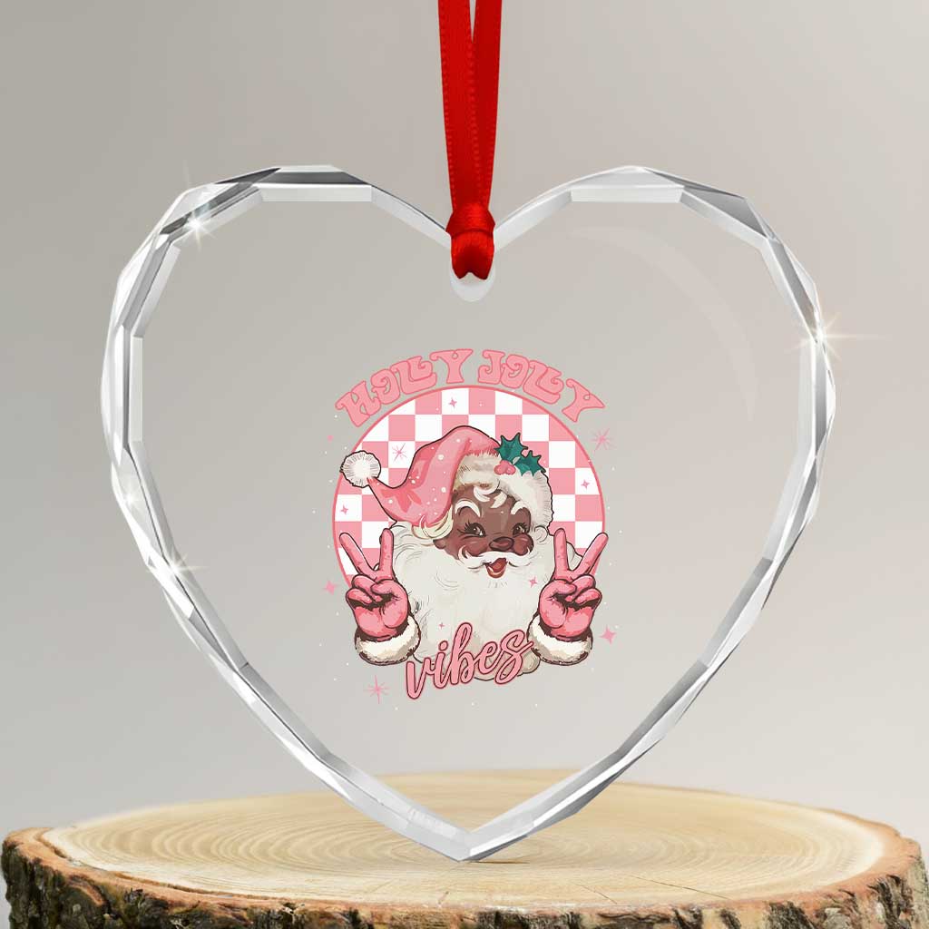 Funny Pink Christmas Retro Black Santa Heart Crystal Glass Ornament Holly Jolly Vibes - Wonder Print Shop